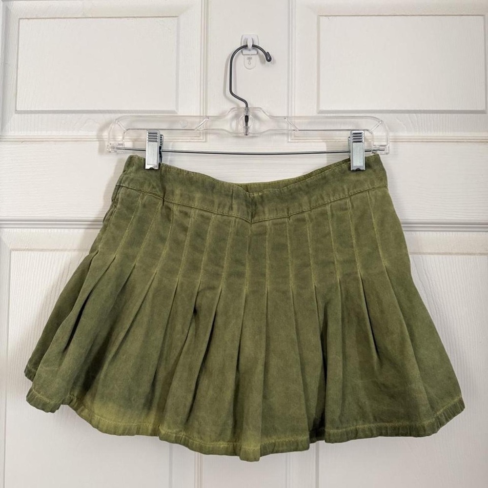 BDG Olive Pleated Skater Mini Skirt